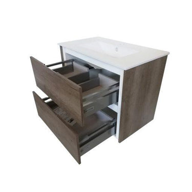 Eviva Luna 24″ Grey Oak Wallmount Bathroom Vanity with Integrated Porcelain Sink Vanity Eviva